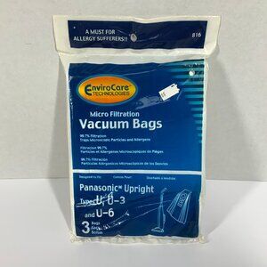 3 Pack Panasonic Type U, U-3 and U-6 Upright Vacuum Cleaner Bags 816 Envirocare